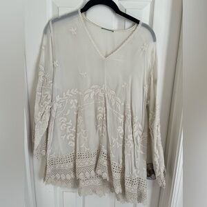 Johnny Was Embroidered Ivory Teyanna Tunic Blouse - XS/S